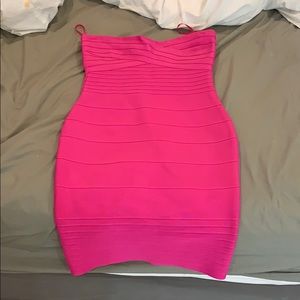 Hot pink strapless bandage dress